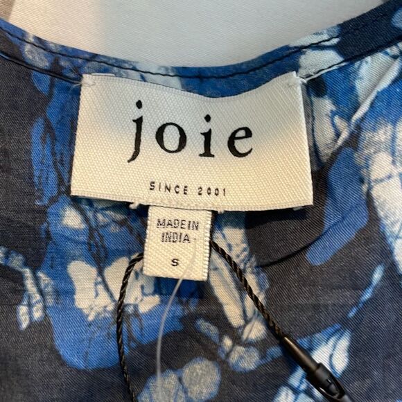 Joie Katya Floral Print Blouse Navy Blazer Blue Flutter Short Sleeves V-Neck S - Picture 7 of 11